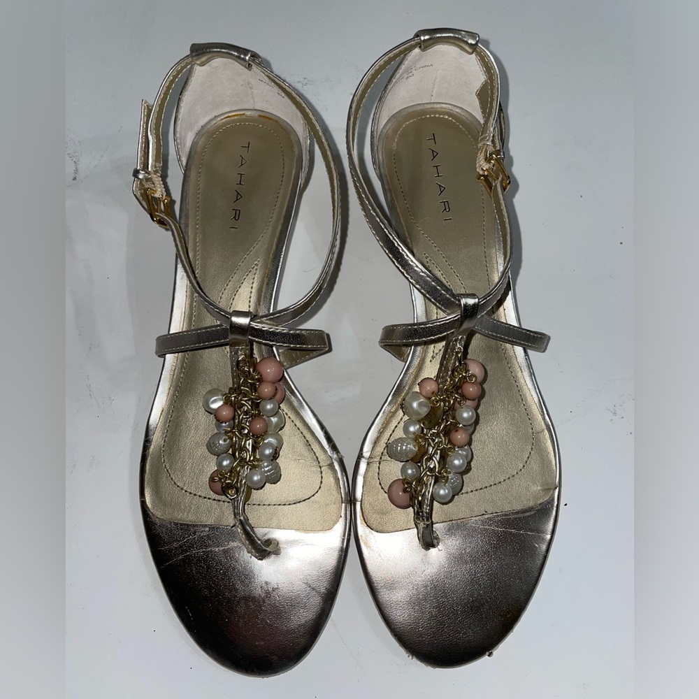 Beaded Silver Tahari Sandals Size 8M